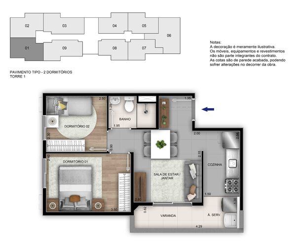 Apartamento à venda em Santa Rosa com 42 m² - 2 quartos