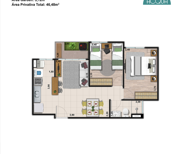 Apartamento à venda em Curicica com 45 m², 2 quartos 