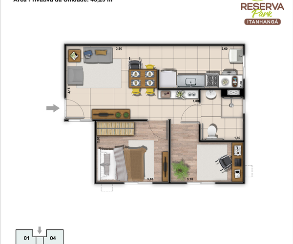 Apartamento à venda em Itanhangá com 43 m²,  2 quartos 