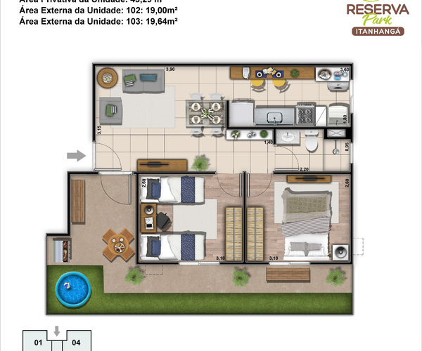 Apartamento à venda em Itanhangá com 43 m²,  2 quartos 