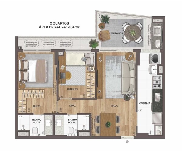 Apartamento à venda na Tijuca com 70,37 m² - 2 quartos 