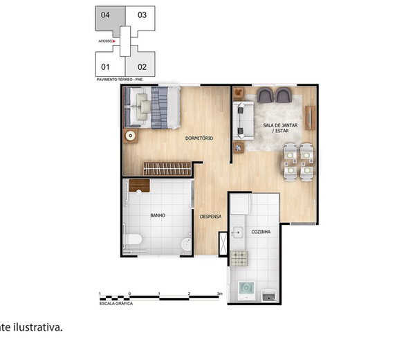 Apartamento à venda em Itanhangá com 41 m²,  2 quartos 
