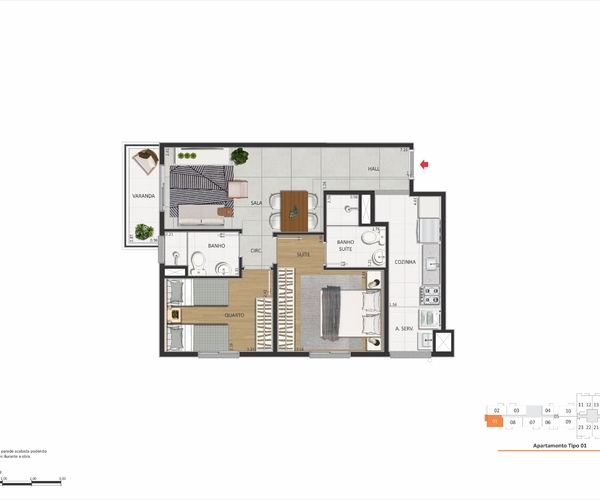 Apartamento em São Cristóvão com 61,40 m², 2 quartos 