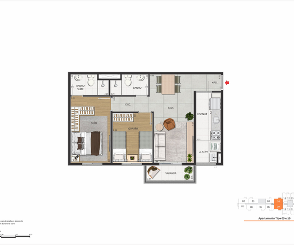 Apartamento em São Cristóvão com 61,40 m², 2 quartos 