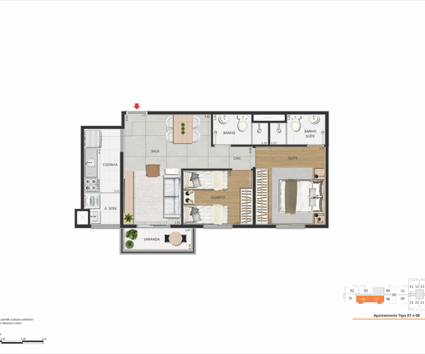 Apartamento em São Cristóvão com 61,40 m², 2 quartos 