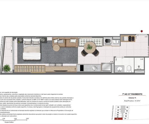 Apartamento à venda no Centro com 34,25 m² - 1 quartos
