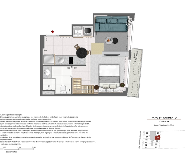 Apartamento à venda no Centro com 34,25 m² - 1 quartos