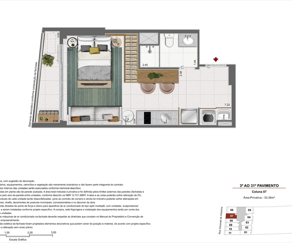 Apartamento à venda no Centro com 34,25 m² - 1 quartos