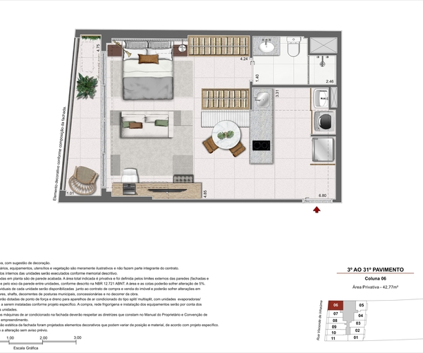 Apartamento à venda no Centro com 34,25 m² - 1 quartos