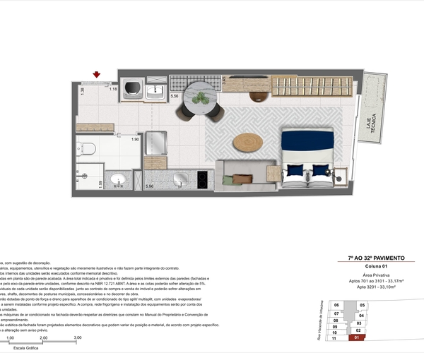 Apartamento à venda no Centro com 34,25 m² - 1 quartos