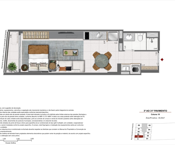 Apartamento à venda no Centro com 34,25 m² - 1 quartos