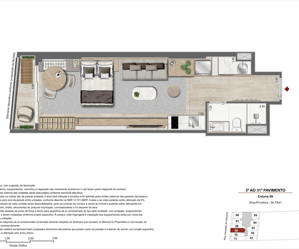 Apartamento à venda no Centro com 34,25 m² - 1 quartos