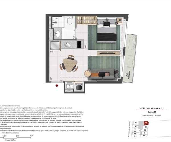 Apartamento à venda no Centro com 34,25 m² - 1 quartos