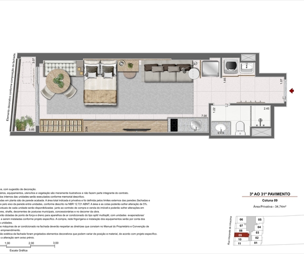 Apartamento à venda no Centro com 34,25 m² - 1 quartos