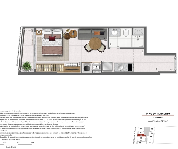 Apartamento à venda no Centro com 34,25 m² - 1 quartos